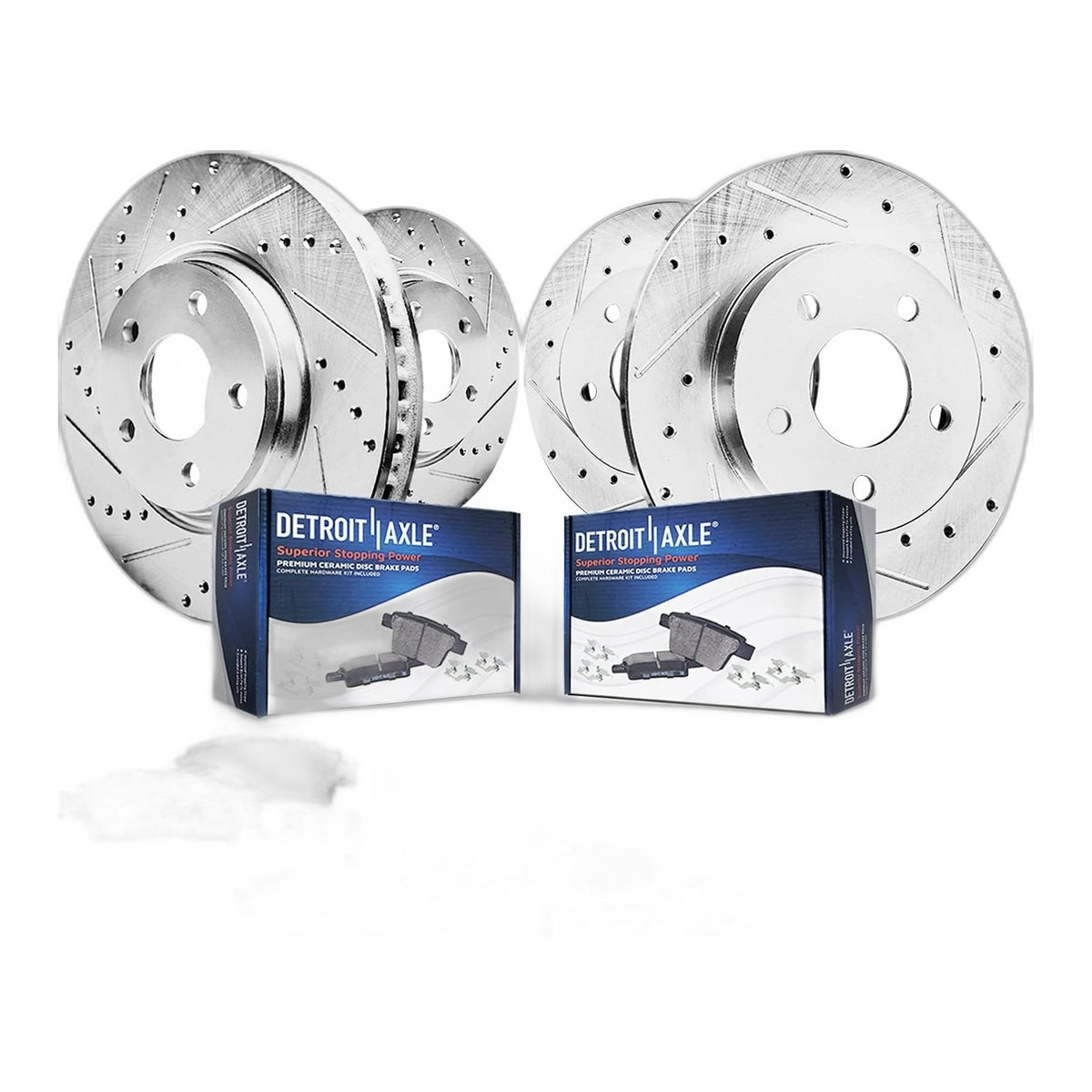 Detroit Axle 8PR501445 8pc Front & Rear Drilled Slotted Rotors and Ceramic Brake