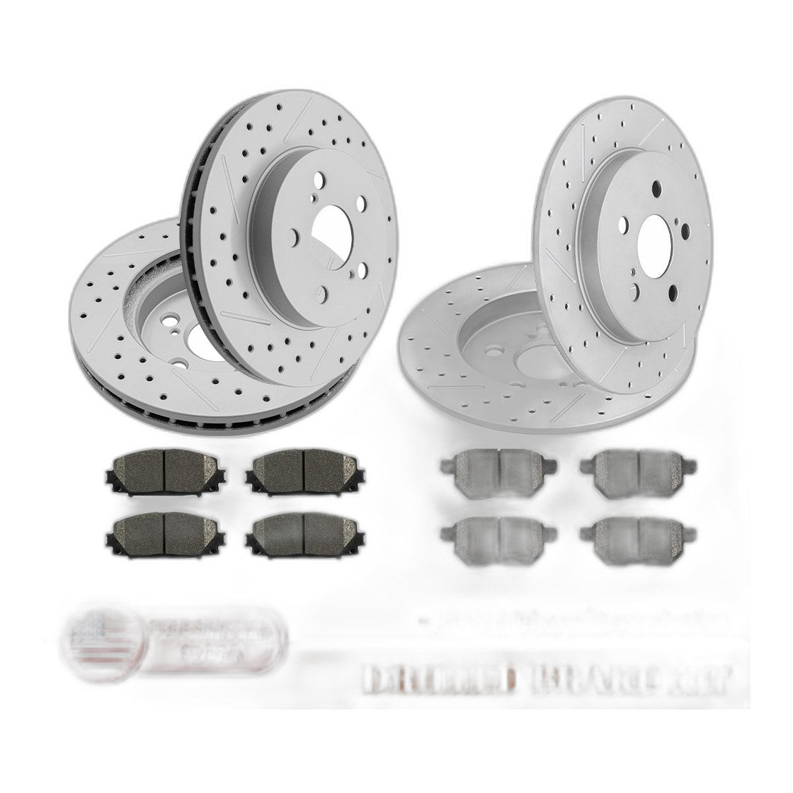 Front Rear Drilled Brake Rotors Ceramic Pads Kit for Toyota Prius 2016 2017-2022