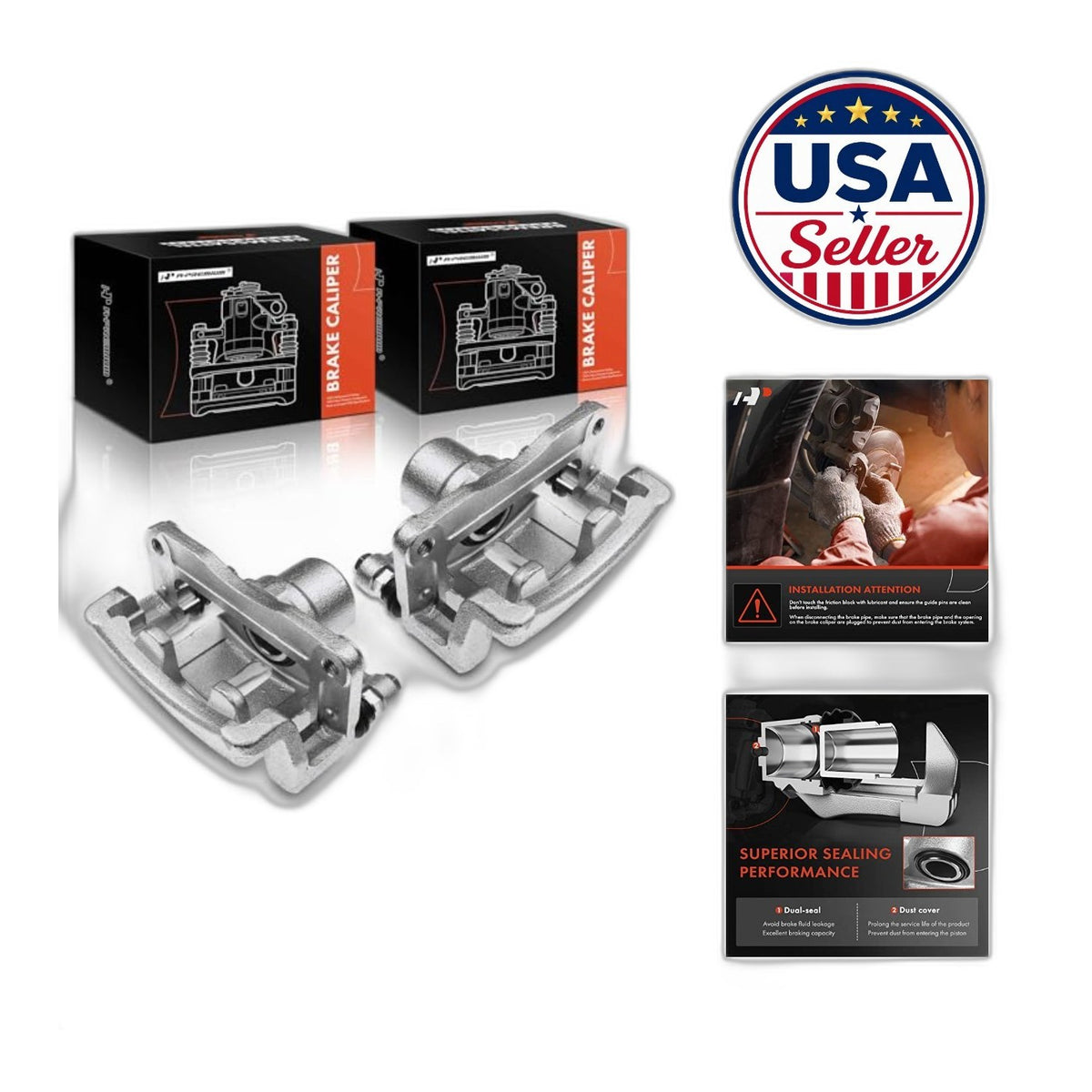 Rear Left Right Disc Brake Caliper Pair with Bracket 1.59 Inch Piston