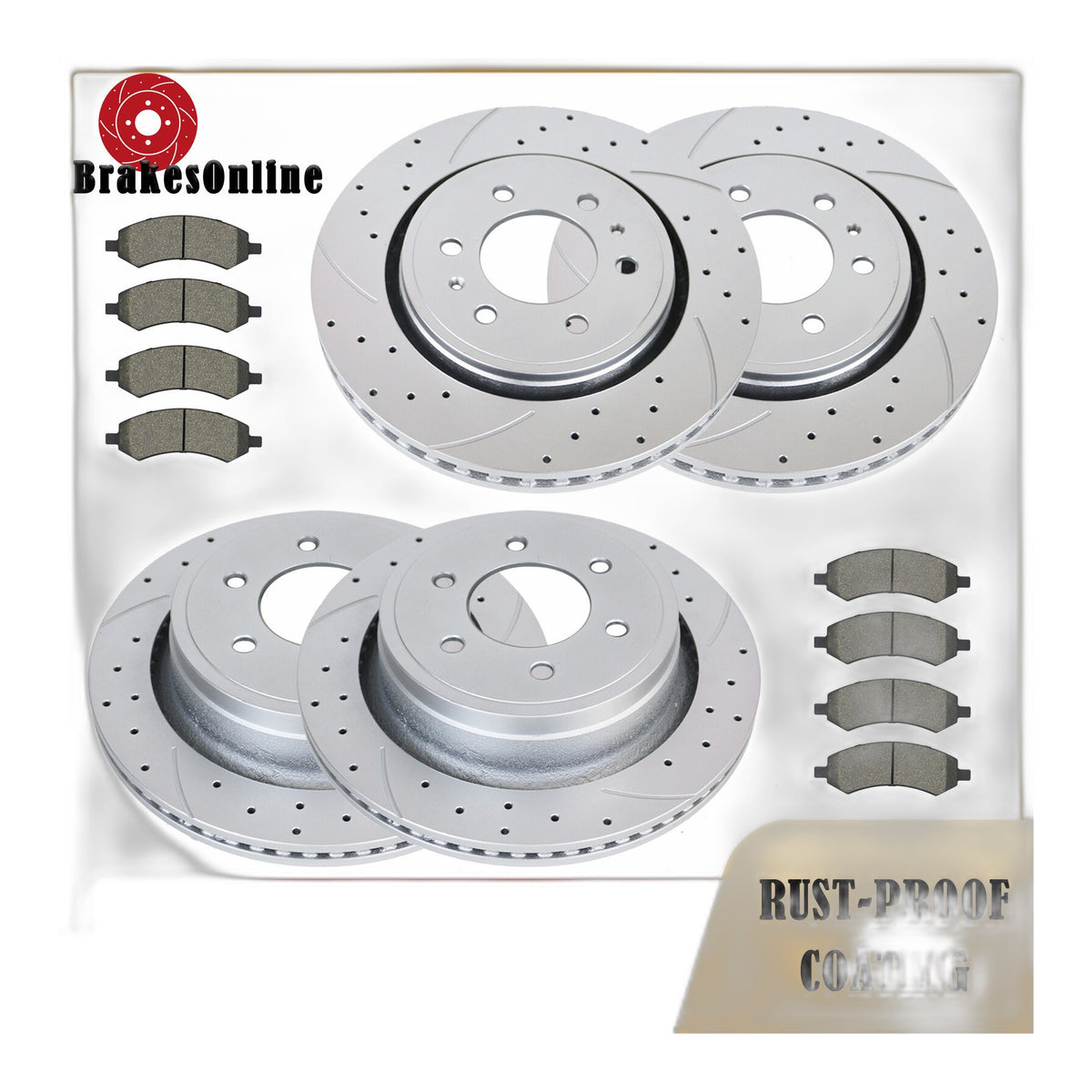 Front and Rear Brake Rotors Pads for Ford F-150 10 11 Drilled Slotted Brakes