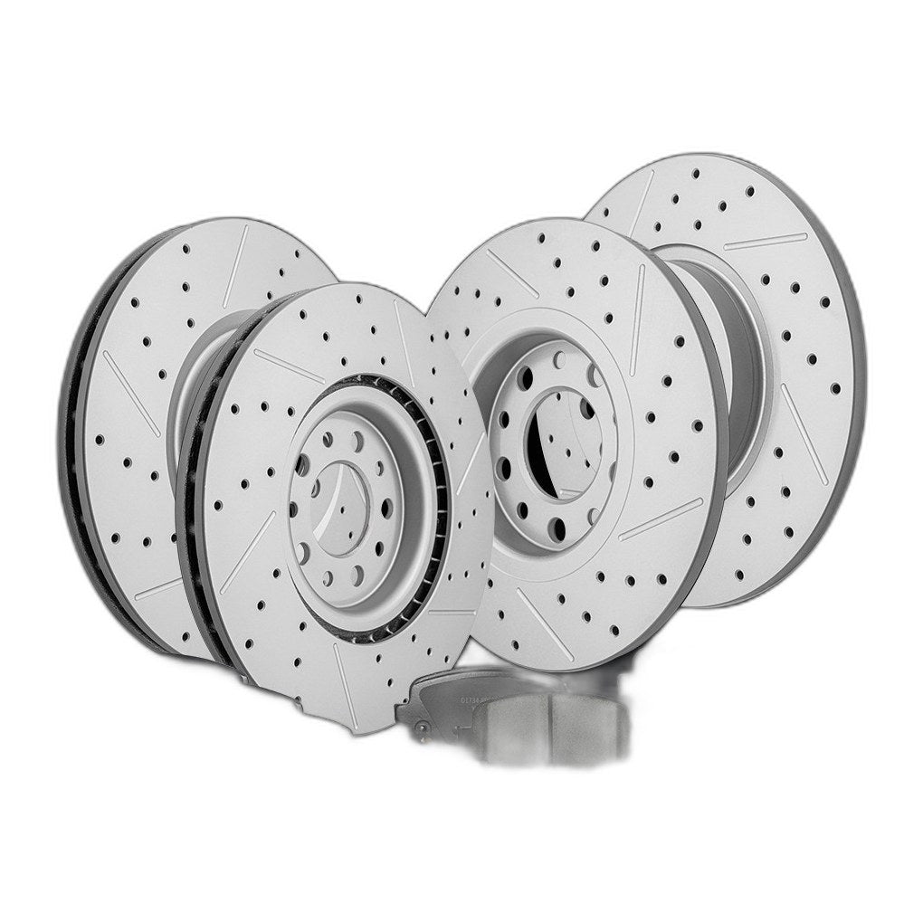 Front And Rear Drilled Rotors & Ceramic Brake Pads for 2014-2022 Jeep Cherokee