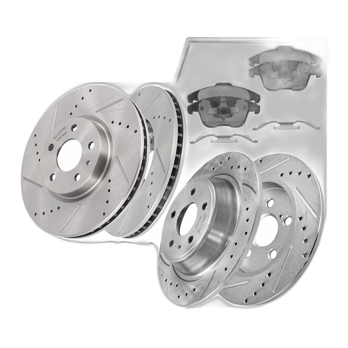 Front Rear Drilled Brake Rotors and Ceramic Pads Kit for 2013 - 2020 Ford Fusion