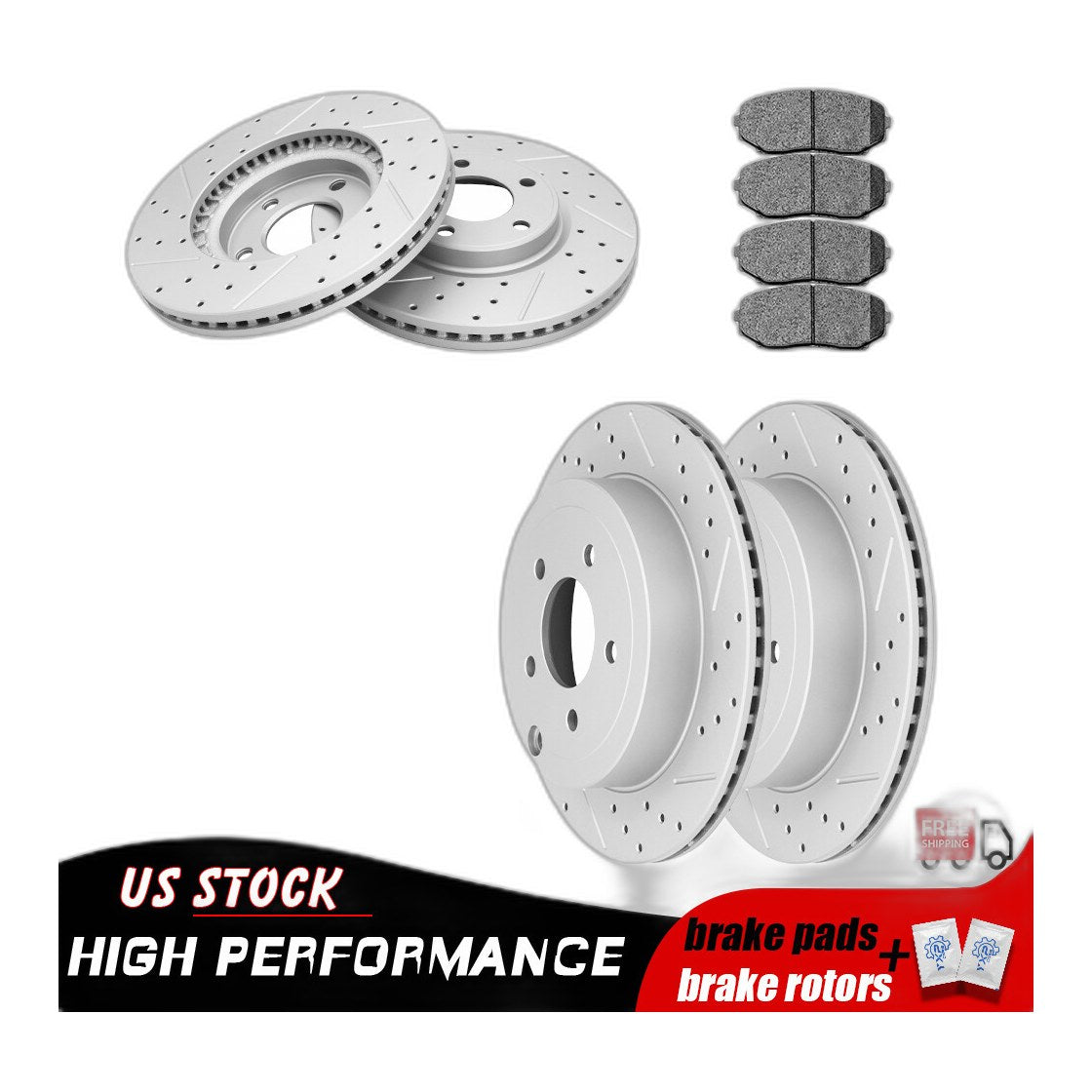 FWD 296mm Front & Rear Brake Rotors + Brake Pads For Ford Edge Lincoln MKX