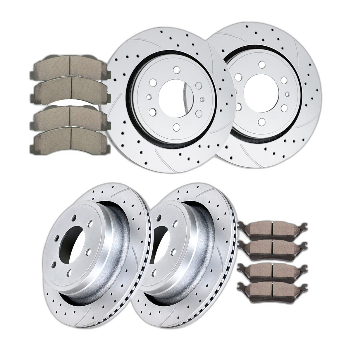 Front Rear Slotted Rotors Brake Ceramic Pads Kit for 2012-2020 Ford F-150 6 Lugs