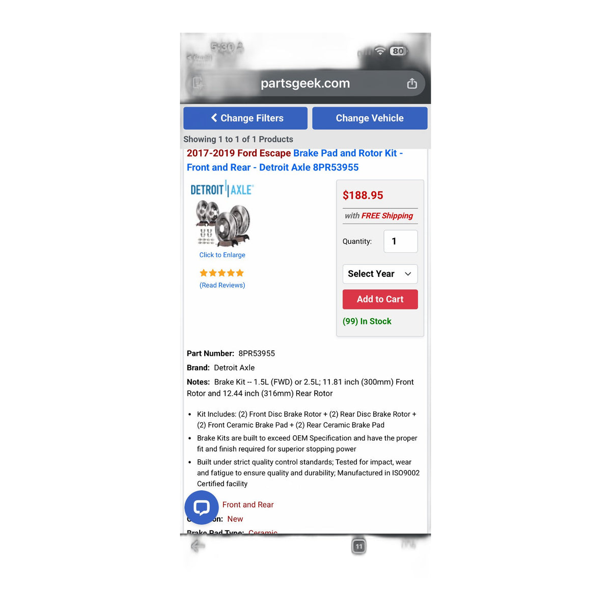 Ceramic brake pads & rotors for 2017-2019 Ford Escape in box. Complete set.