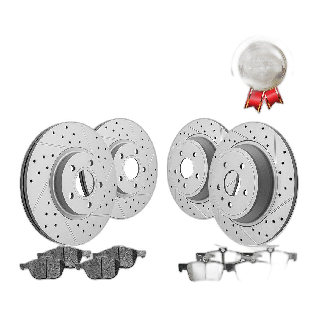 Front and Rear Drilled Brake Rotors Ceramic Pads for 2017 2018 2019 Ford Escape
