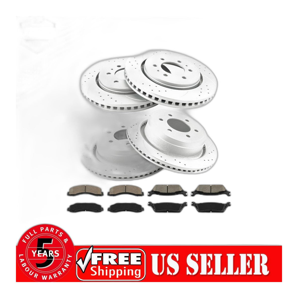 Front Rear Drilled & Slotted Brake Rotors & Pads Kit Fits 2015-2020 Ford F-150