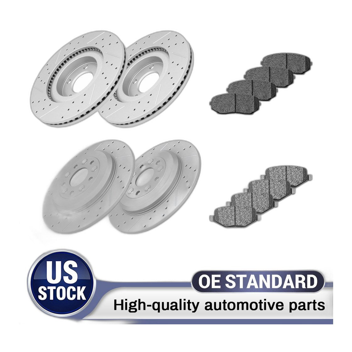 Front Rear Drilled Disc Brake Rotors Ceramic Pads Kit for Ford Edge Lincoln Mkx