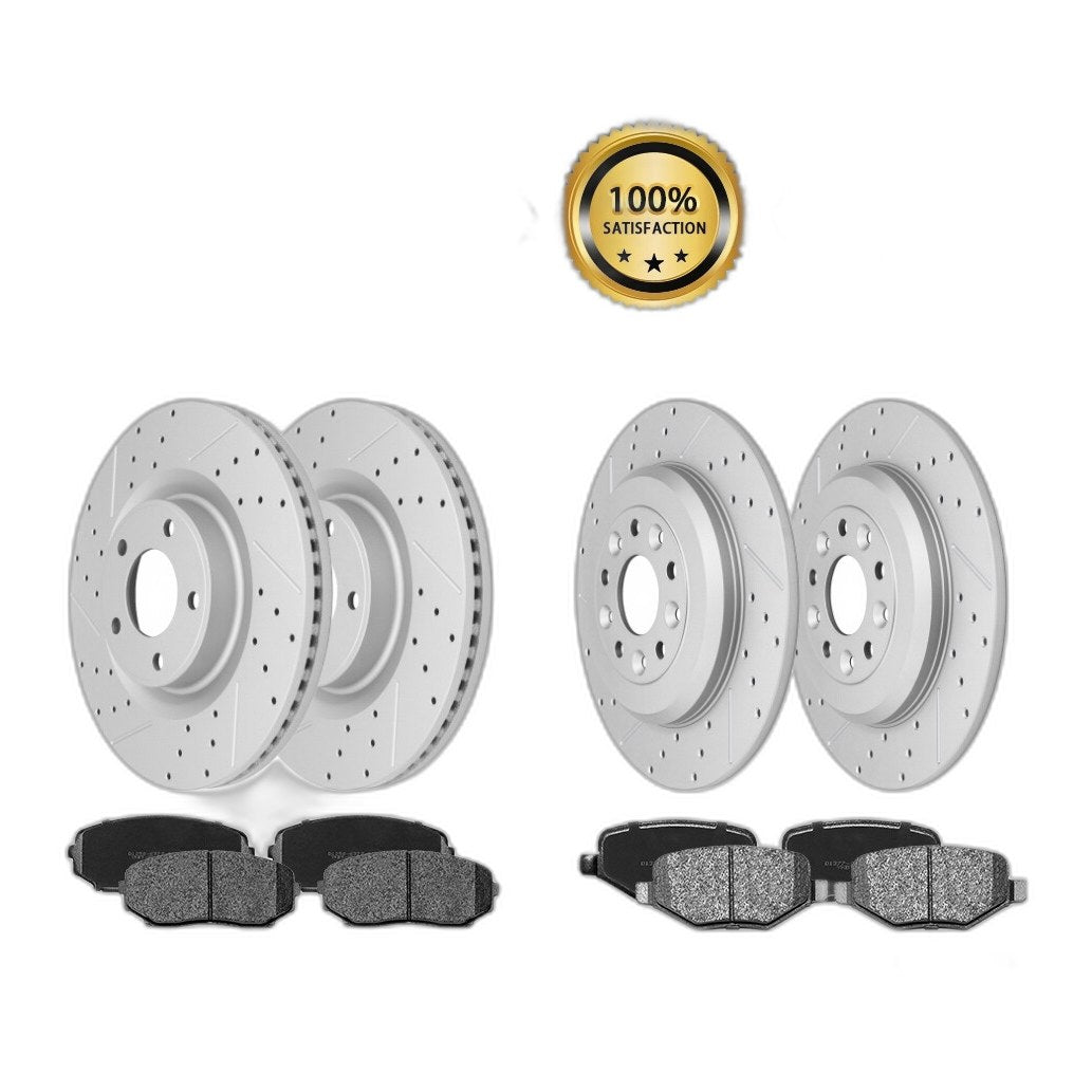 Front & Rear Drilled Rotors + Brake Pads for 2011 - 2014 Ford Edge Lincoln MKX