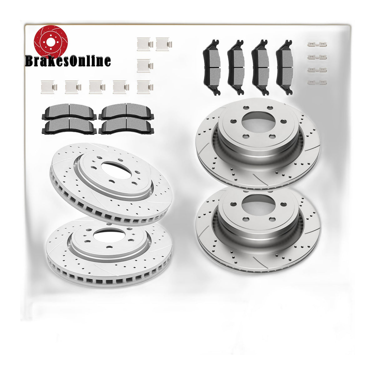 Front and Rear Brake Rotors Pads Kit for 12-17 Ford F-150 Drilled Slotted Brakes