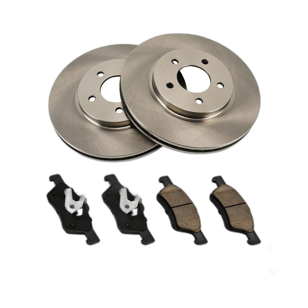 4x Front Brake Pads + 2x Front Brake Rotors Kit For 05-07 Ford Escape 3L V6
