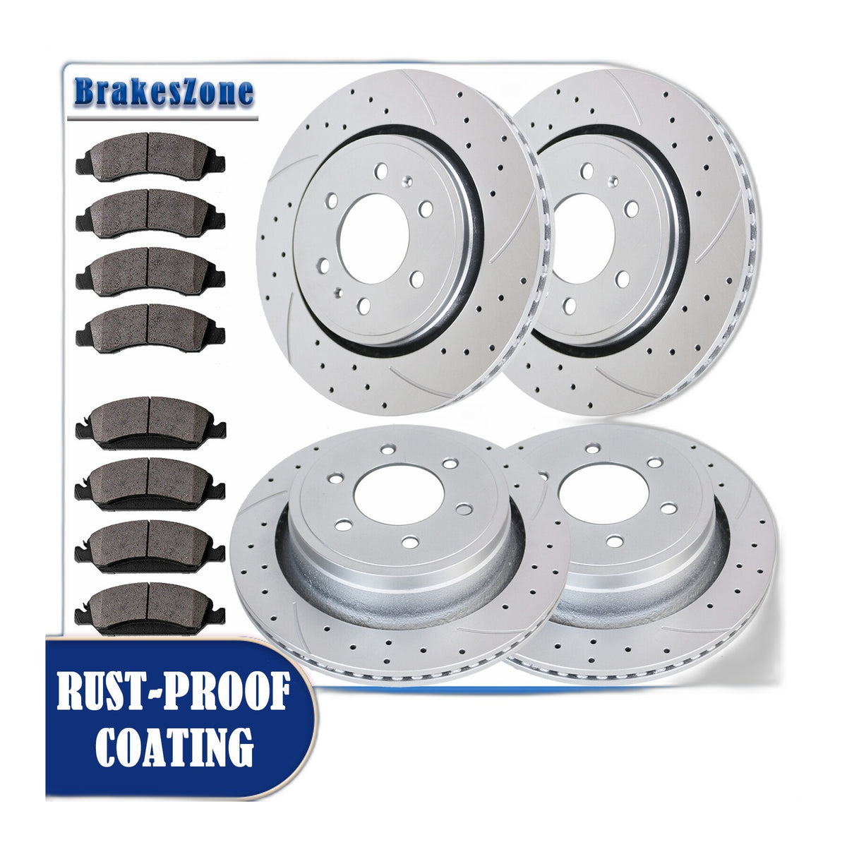 Front Rear Brake Rotors and Brake Pads Kit for 2010-2011 Ford F-150 6 LUG Brakes