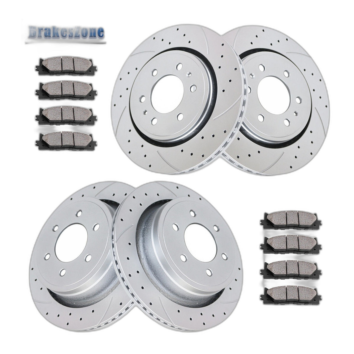 Front and Rear Brake Rotors Pads Kits for Ford F-150 2010 2011 Drilled Slotted