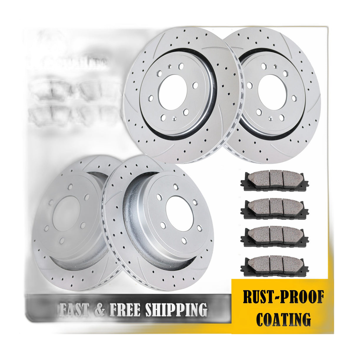 Front and Rear Brake Rotors Pads Kit for Ford F-150 2012-2020 Drilled Slotted