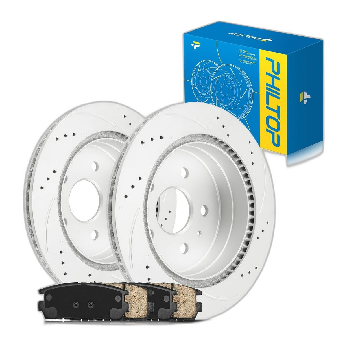 PHILTOP Brake Kits Rear Brake Pads and Rotors Kit for Chevrolet 2010-2017 Equ...