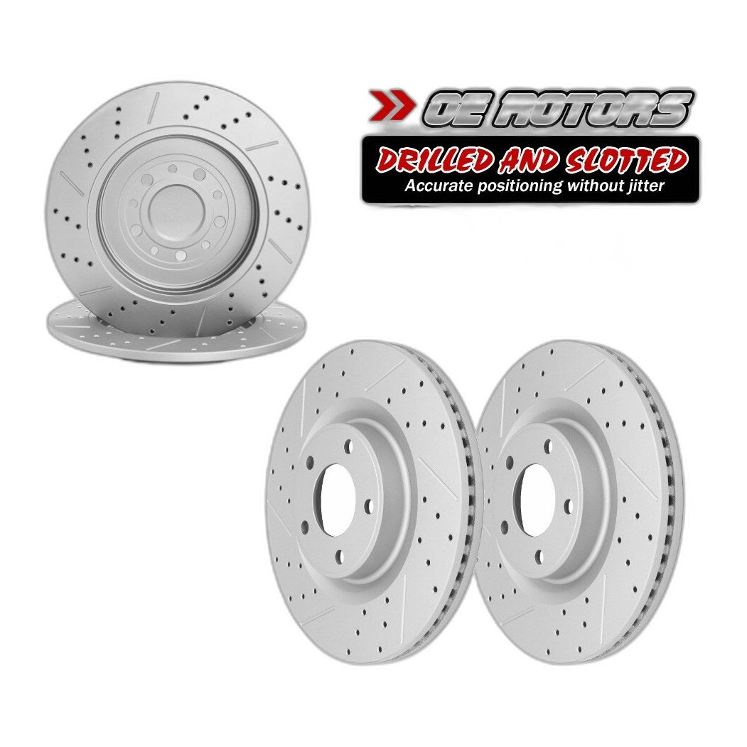 Front Rear Drilled Disc Rotors Ceramic Brake Pads Kit For 2011 - 2014 Ford Edge