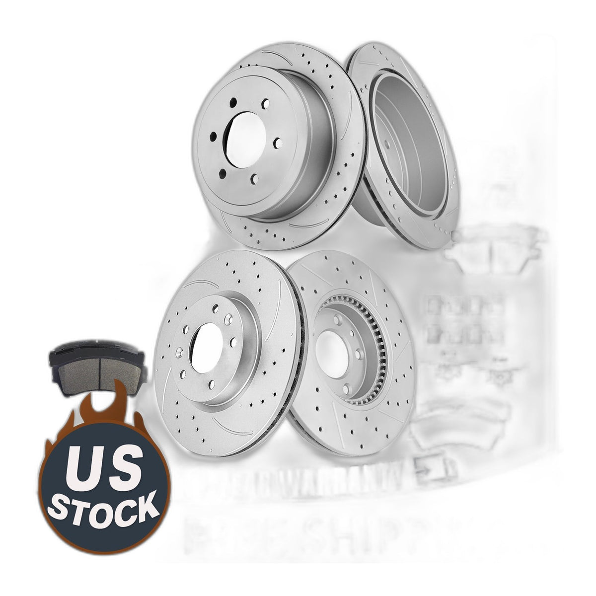 Front and Rear Drilled Brake Rotors Ceramic Pads Kit for Ford Fusion