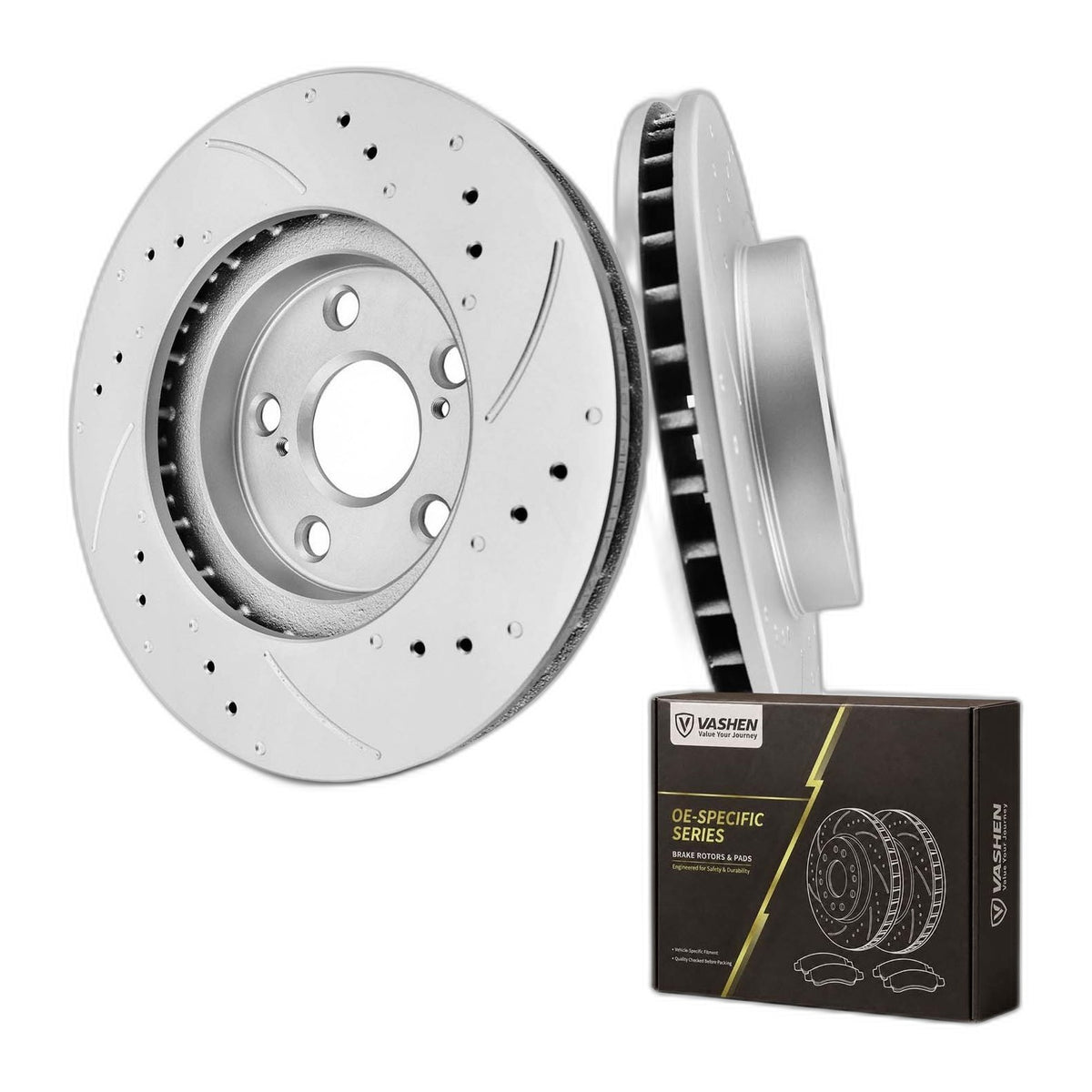 Front Brake Kit Drilled Rotors Ceramic Brake Pads for 2004-2009 Toyota Prius