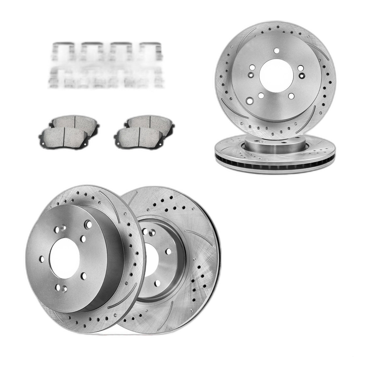 Front Rear Drilled Brake Rotors Ceramic Pads Kit for Kia Sportage Hyundai Tucson