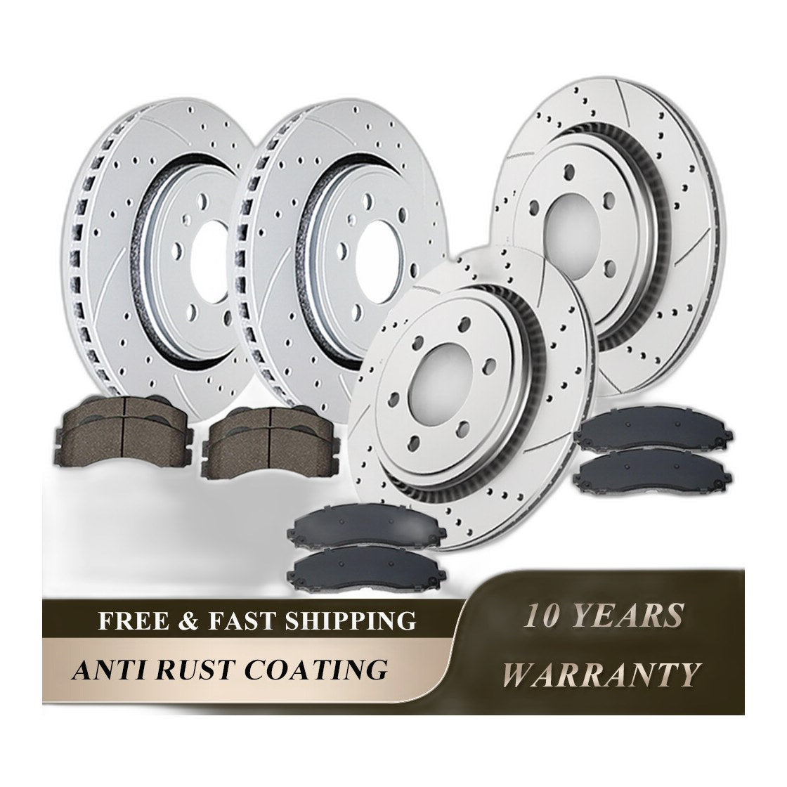 Front Rear Drilled Brake Rotors Brake Pads Kit for 2015 2016 2017 Ford F-150