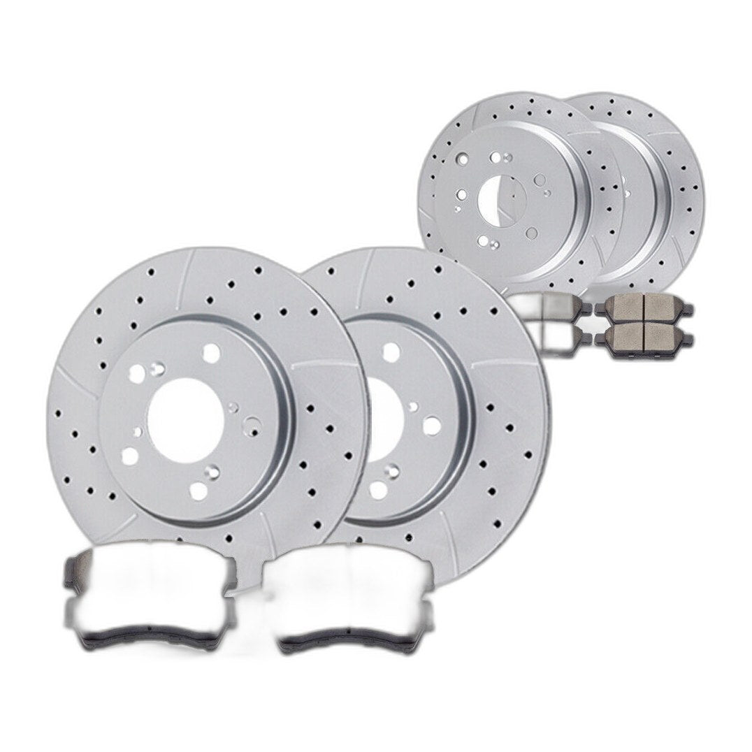 Front Rear Drilled Rotors Disc and Brake Pads Kits for Honda Odyssey 2005-2010