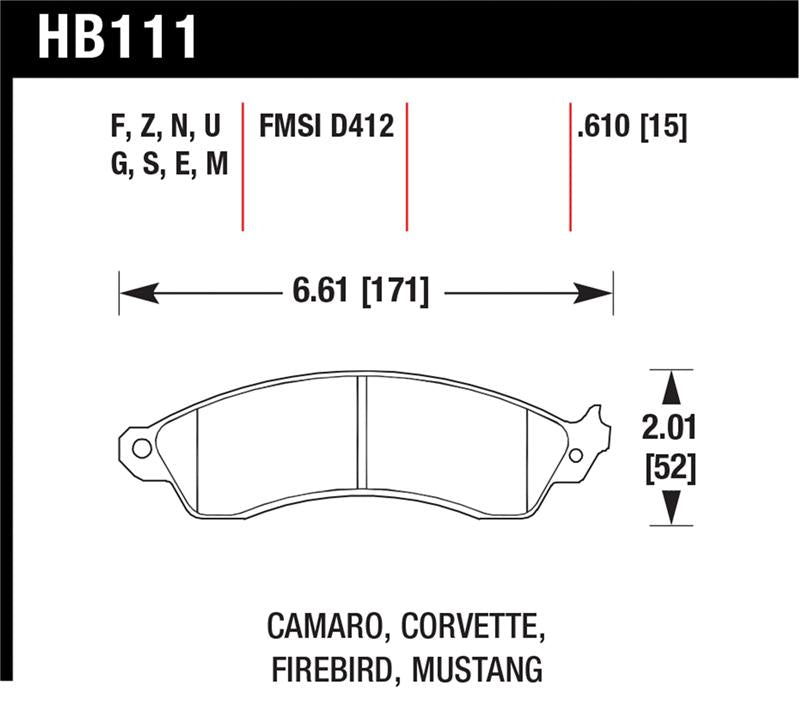 Hawk Performance HP Plus Front Brake Pad Set HB111N.610 - 1994-2004 Ford Mustang Cobra, 1988-1995 Chevrolet Corvette 5.7L, 1988-1992 Camaro