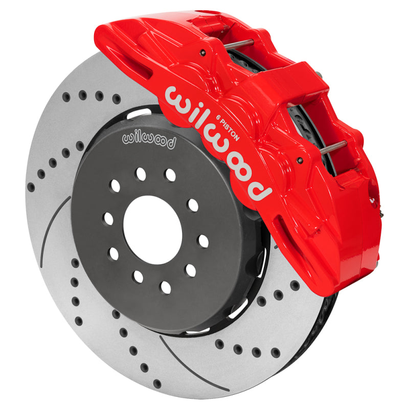 Wilwood SX6R Front Big Brake Kit 15in Drilled and Slotted Rotor Red - Ford Mustang II Application