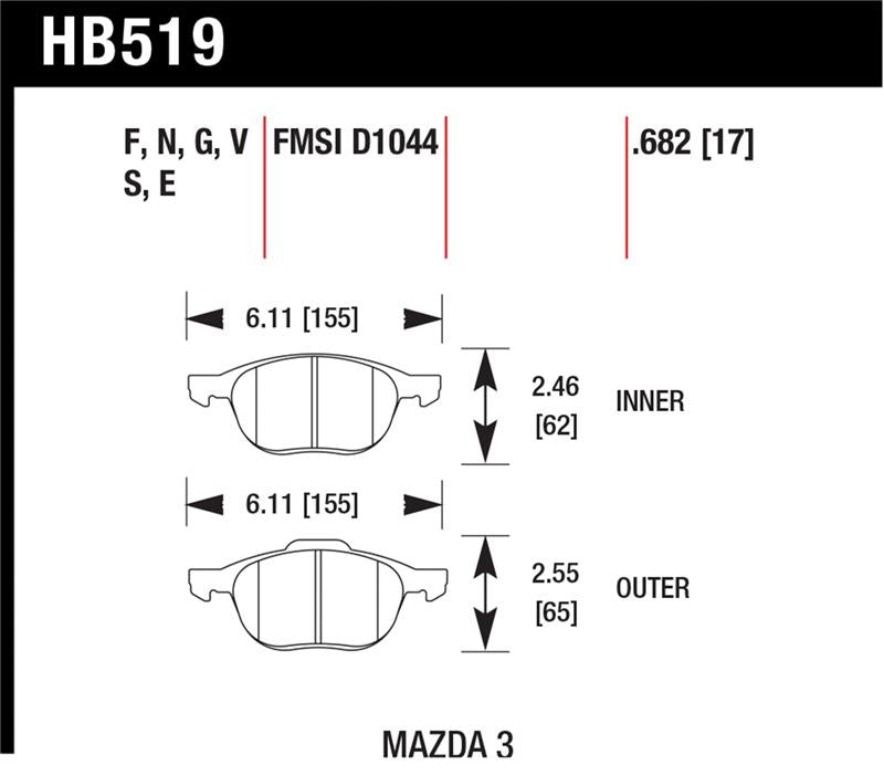 Hawk DTC-60 Race Front Brake Pads HB519G.682 - 2008-2009 Mazda 3