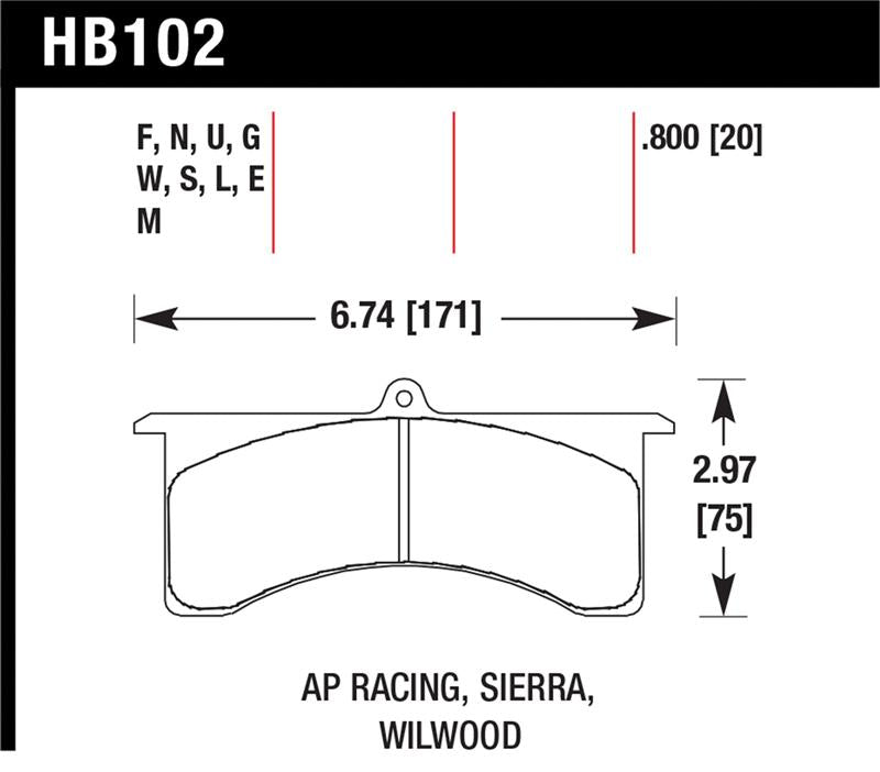 Hawk Black Motorsports Race Brake Pads HB102M.800 - Low to Intermediate Torque