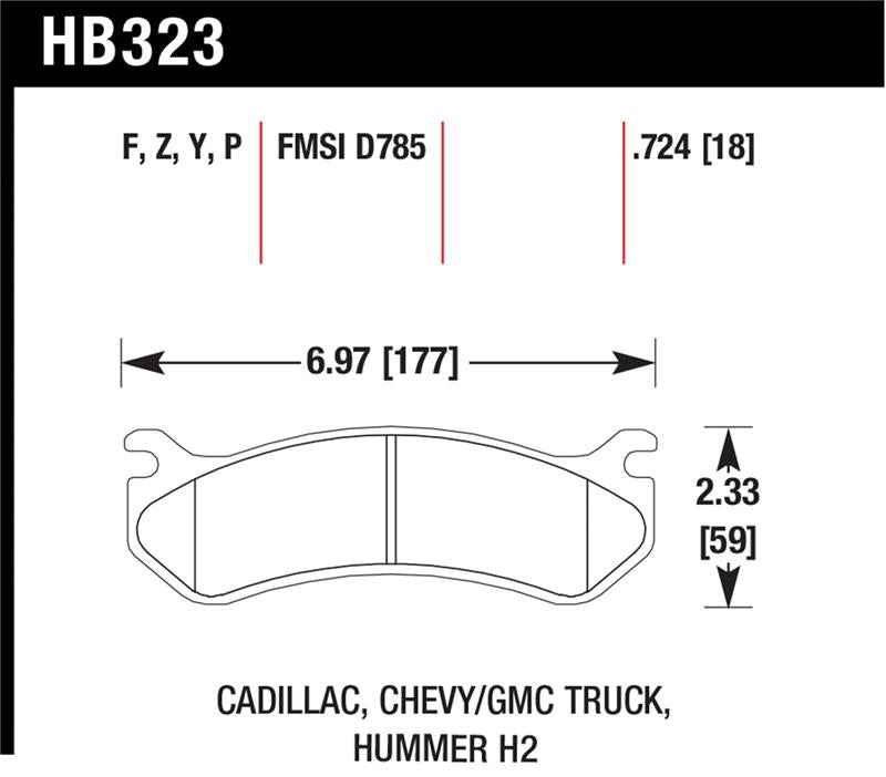 Hawk Super Duty Street Rear Brake Pads HB323P.724 - 2006 Chevrolet Avalanche 2500, GMC Truck, Hummer