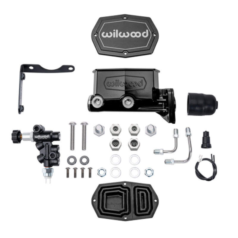 Wilwood 261-17798-BK Compact Tandem Master Cylinder Kit with Proportioning Valve, 1in Bore, Black