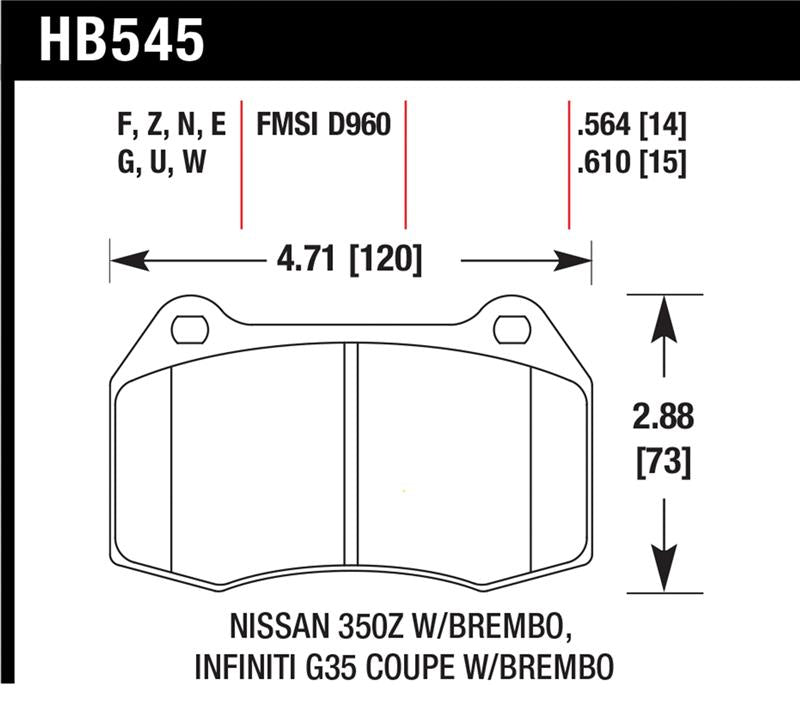Hawk Performance DTC-70 Front Race Brake Pads HB545U.564 - 2003-2004 Infiniti G35, 2004-2009 Nissan 350Z with Brembo Brakes