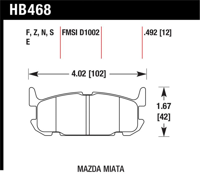 Hawk Performance HT-10 Race Rear Brake Pads HB468S.492 - 2004-2005 Mazda Miata