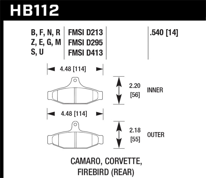 Hawk Performance HB112D.540 ER-1 Rear Brake Pads - 1988-1989 Chevrolet Camaro 2.8L