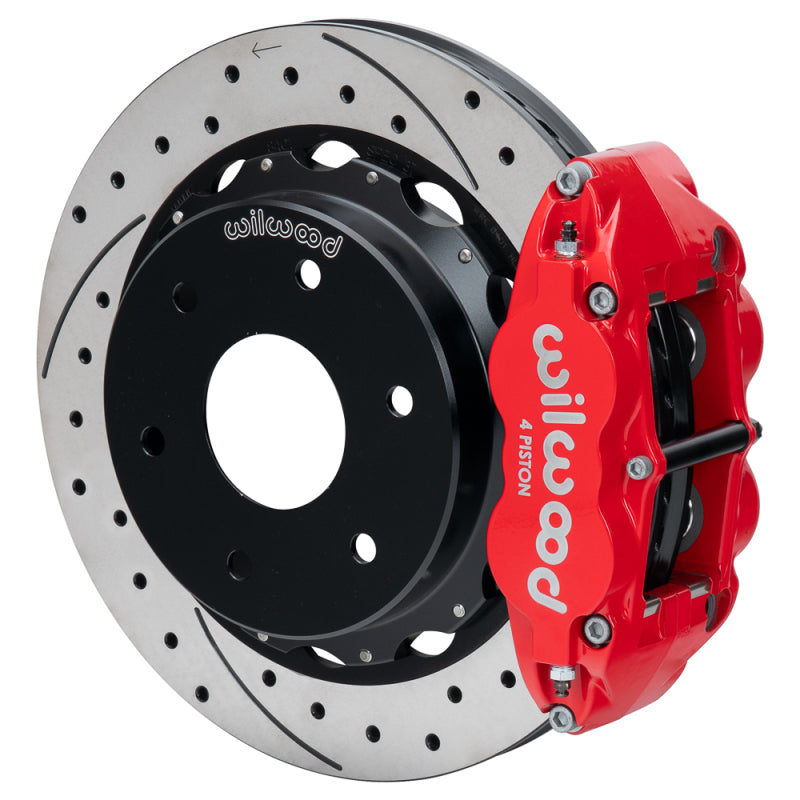 Wilwood 140-18151-DR FNSL4R Rear Big Brake Kit 12.88in Drilled and Slotted Rotors Red Calipers - 2003-2008 Audi A4