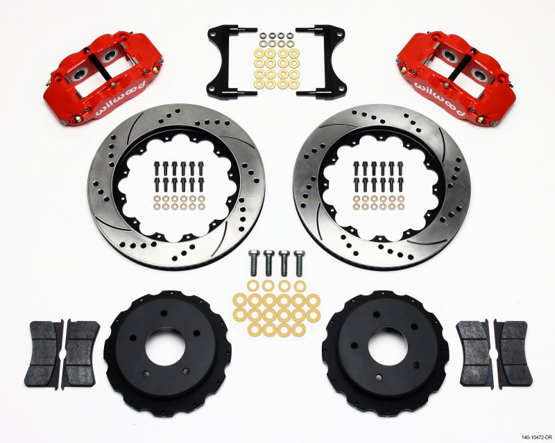 Wilwood 140-10472-DR Forged Narrow Superlite 4R Rear Big Brake Kit 14in Drilled Rotors Red - 1965-1982 Chevrolet Corvette