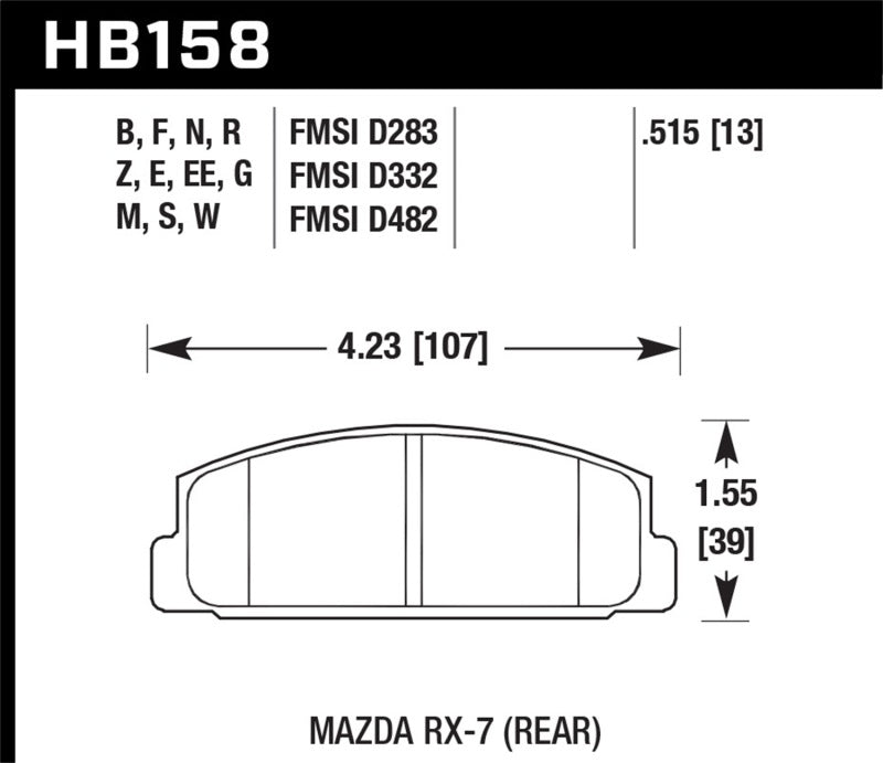 Hawk ER-1 Rear Brake Pads HB158D.515 with Clips, Shims and Springs - 2003-2005 Mazda 6
