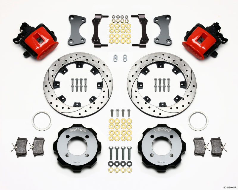 Wilwood Combination Parking Brake Rear Kit 140-11900-DR - 11.75in Drilled Rotors, Red - 2011+ Ford Fiesta