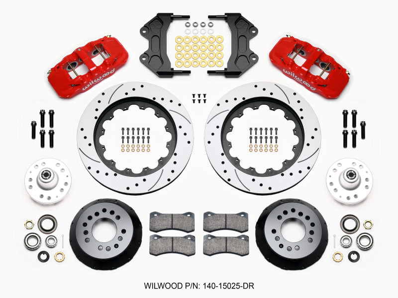 Wilwood AERO6 Front Kit 15.00in Drilled Rotors, Red - WWE ProSpindle (140-15025-DR)