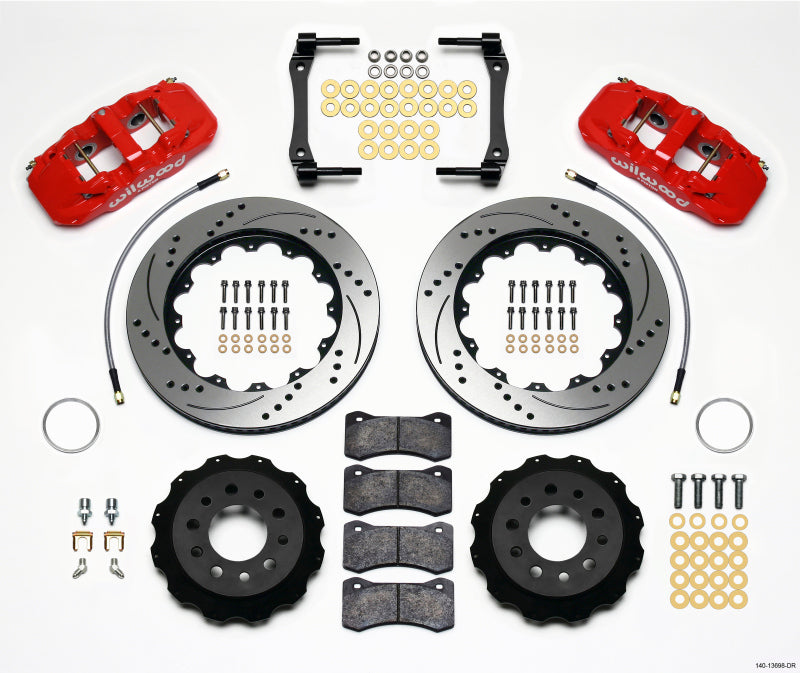 Wilwood AERO4 Rear Big Brake Kit Drilled Rotors Red 14.25in 140-13698-DR - Chevrolet Corvette C7