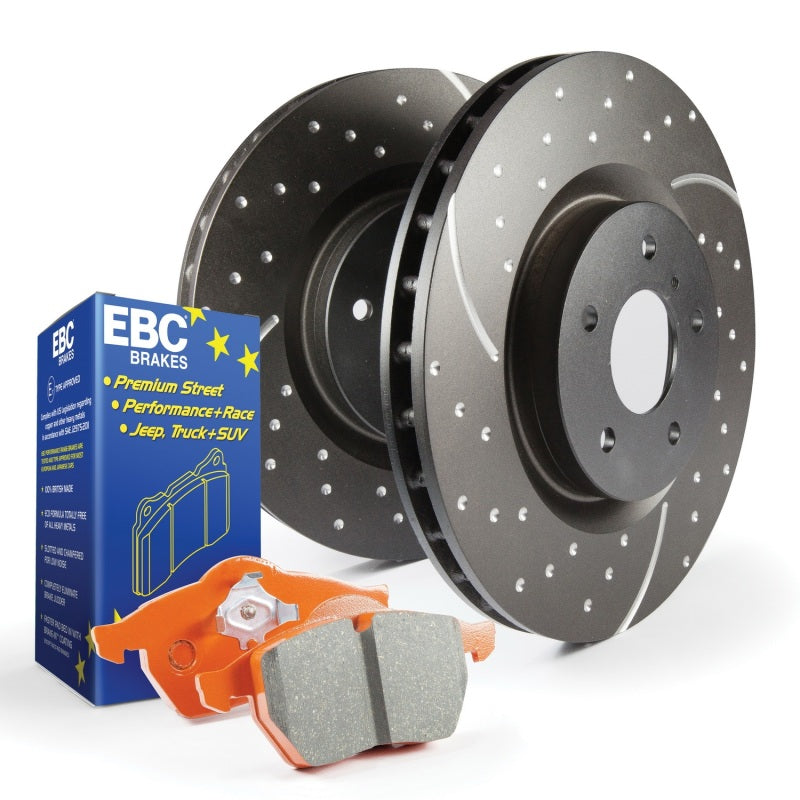 EBC S8KR1074 Stage 8 Rear Brake Kit - Orangestuff Track Pads with GD Drilled and Slotted Sport Rotors