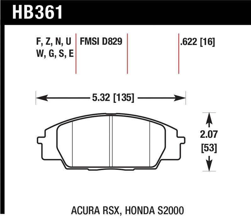 Hawk Performance DTC-60 Front Brake Pads HB361G.622 - Acura RSX Type S / Honda Civic Si / S2000