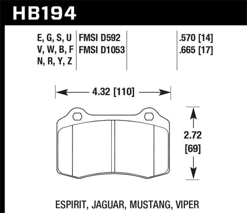 Hawk Performance HPS 5.0 Front Brake Pad Set HB194B.665 - 1992-2002 Dodge Viper