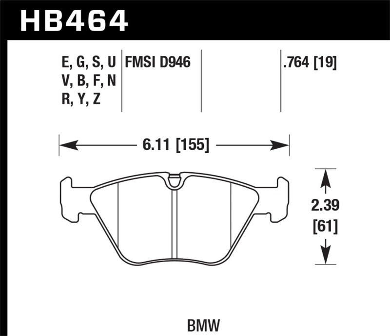 Hawk Performance HB464D.764 ER-1 Front Brake Pads - 2001-2005 BMW 330Ci 3.0L Base