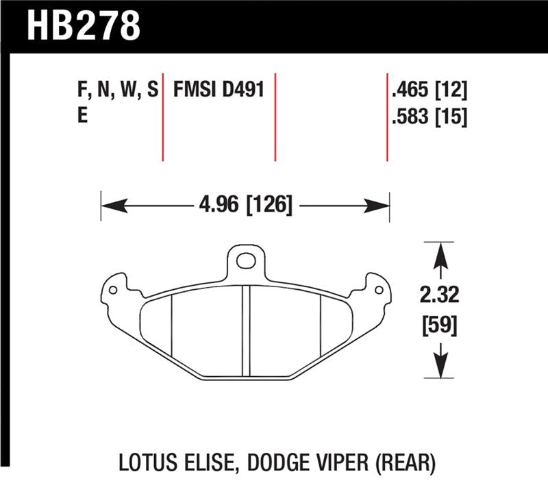 Hawk HT-10 Race Rear Brake Pads HB278S.465, 12mm - Lotus Elise