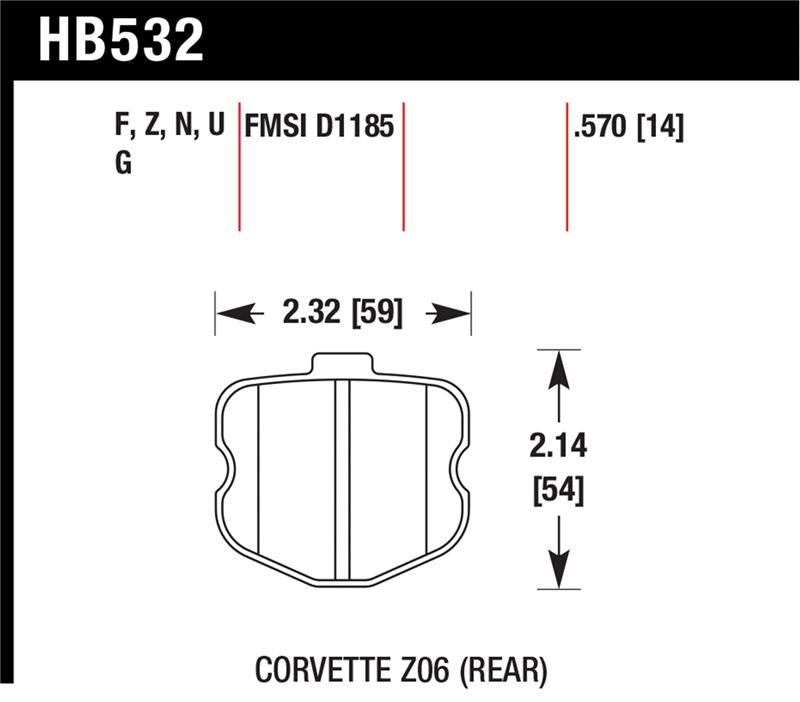 Hawk Performance HP Plus Rear Brake Pad Set HB532N.570 - 2006-2010 Chevrolet Corvette (OEM Pad Design)