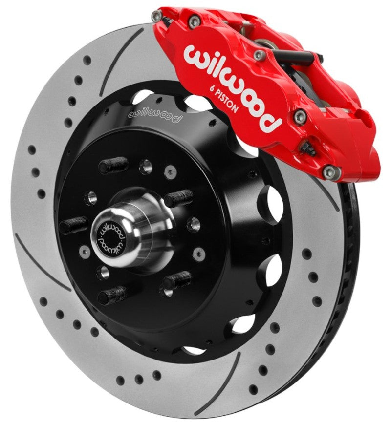 Wilwood Narrow Superlite 6R Front Big Brake Kit 14in Drilled and Slotted Rotors Red - Pro Drop Spindle