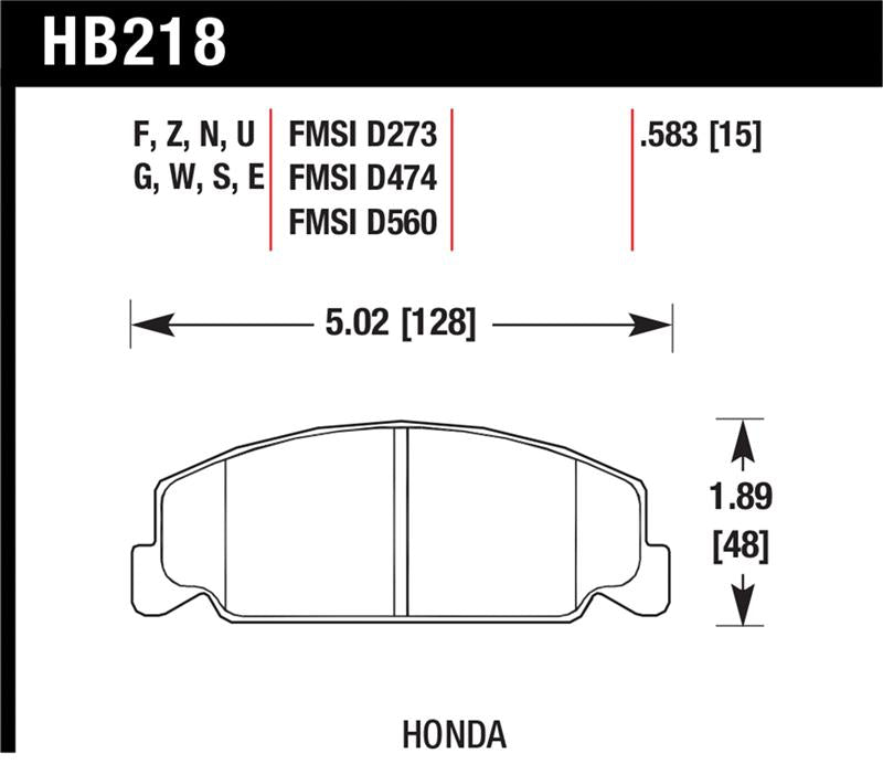Hawk Performance HP Plus Front Brake Pad Set HB218N.583 - 1988-1989 Honda Civic Si / 1988-2000 Civic DX, CX, GX