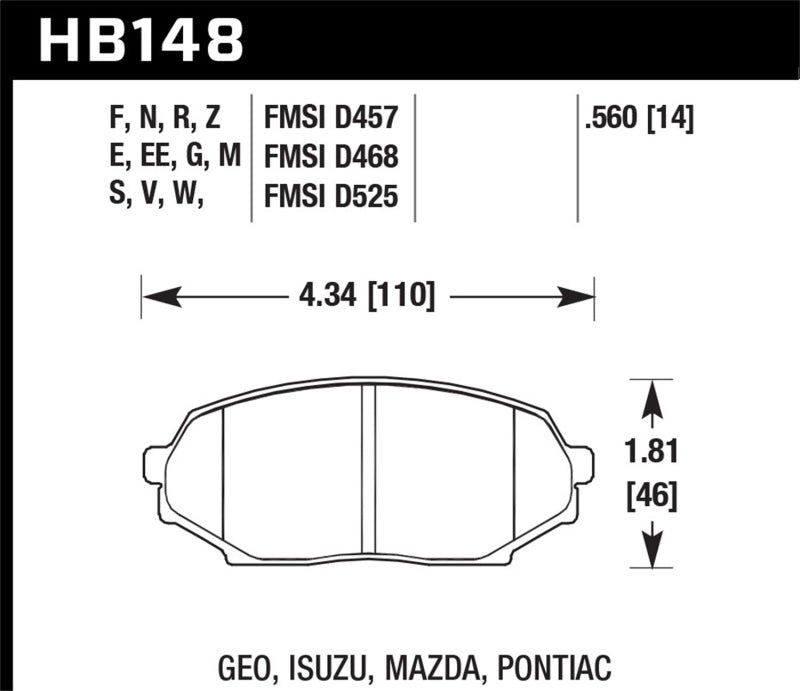 Hawk ER-1 Front Brake Pads HB148D.560 - 1990-1993 Mazda Miata 1.6L
