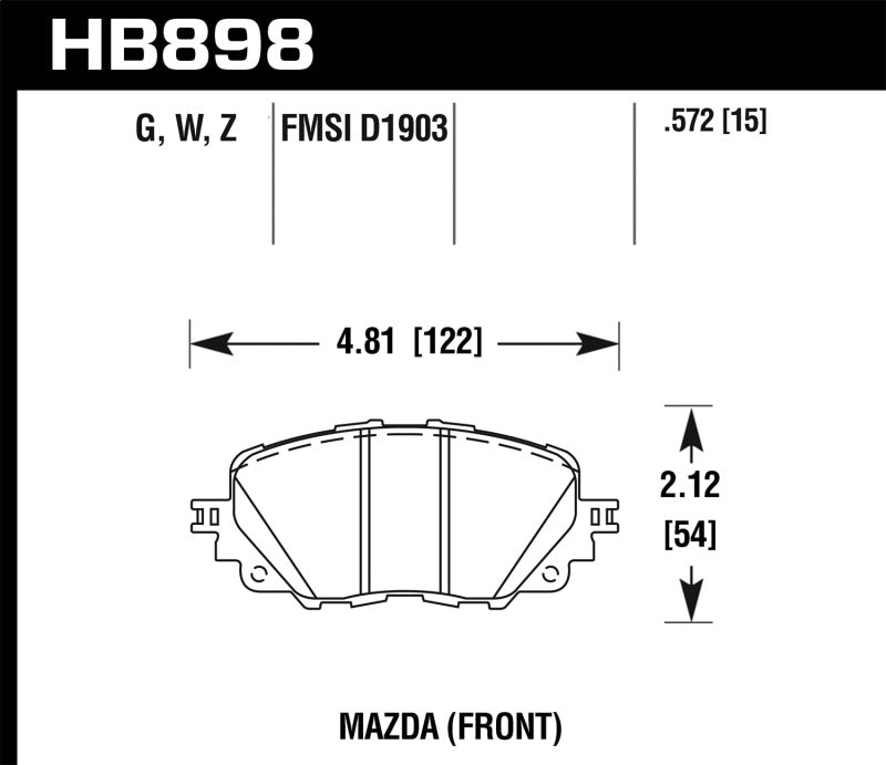 Hawk DTC-30 Front Race Brake Pad Set HB898W.572 - 2017-2019 Fiat 124 Spider